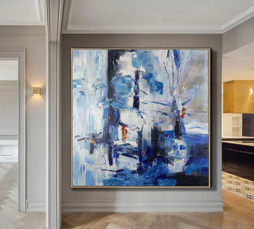 Bedroom Original White Abstract Blue Abstract Canvas Wall Art J9YM3